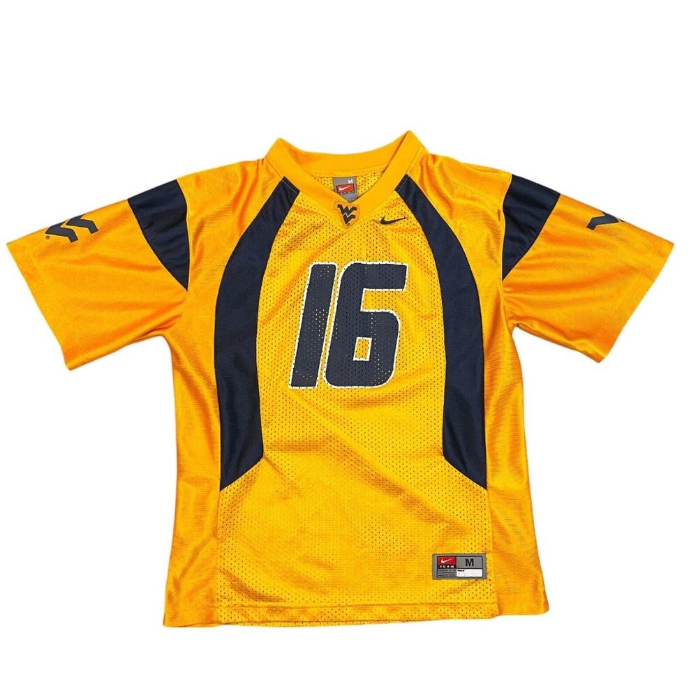 Vintage Nike 2009 West Virginia Mountaineers Yellow Football Jersey #16 Sz M